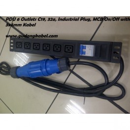 PDU 6 Outlets, socket C19 type,32A with MCB on/off & Industrial plug